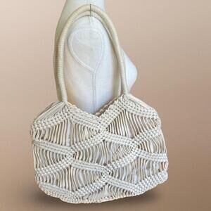 London‎ Kaye Woven Crochet, Boho Coastal Cream Ivory Shoulder Bag